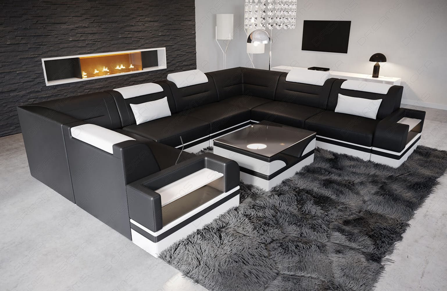 Mini Leder Wohnlandschaft Trivento – Modern und Elegant Schwarz-Weiß
