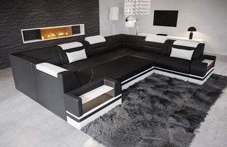 Leder Couch Trivento U-Form schwarz-blau