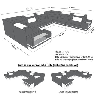 Leder Couch Trivento U-Form schwarz-blau
