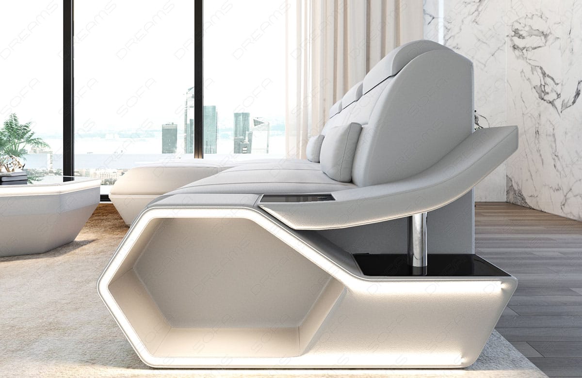 Ecksofa Toscano L Form Leder mit LED Beleuchtung weiß