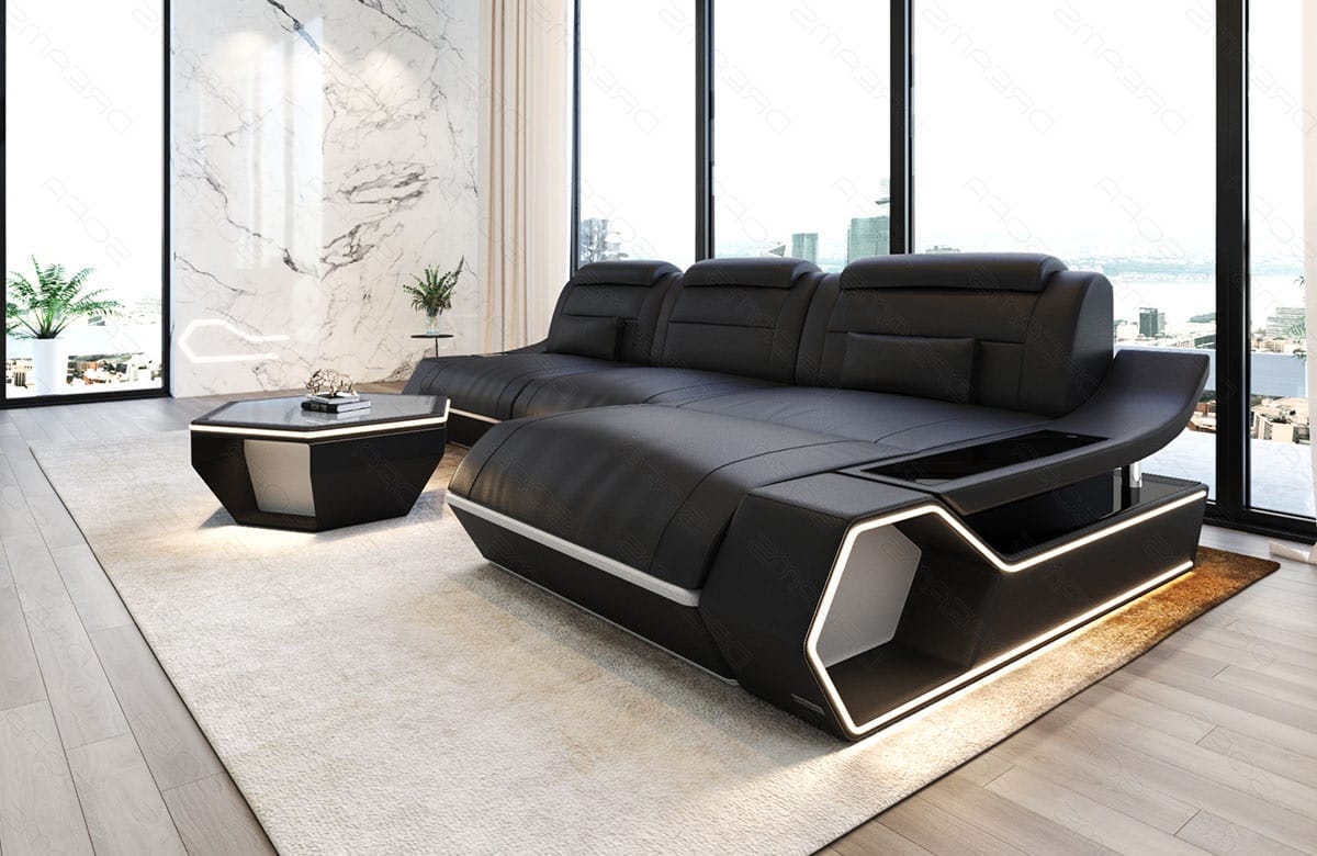Leder Ecksofa Toscano L-Form – Modern & Komfortabel schwarz-weiß