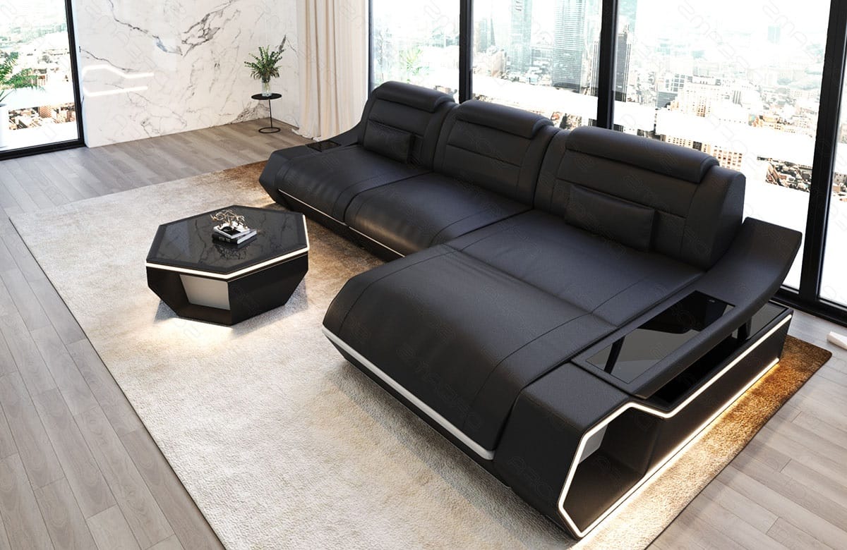Leder Ecksofa Toscano L-Form – Modern & Komfortabel schwarz-weiß