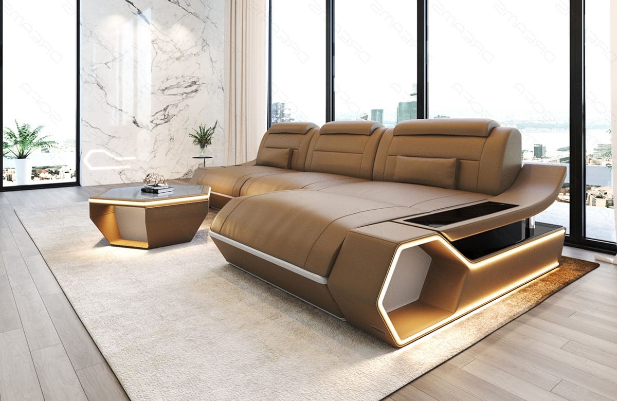 Leder Ecksofa Toscano L-Form – Modern & Komfortabel sandbeige-weiß