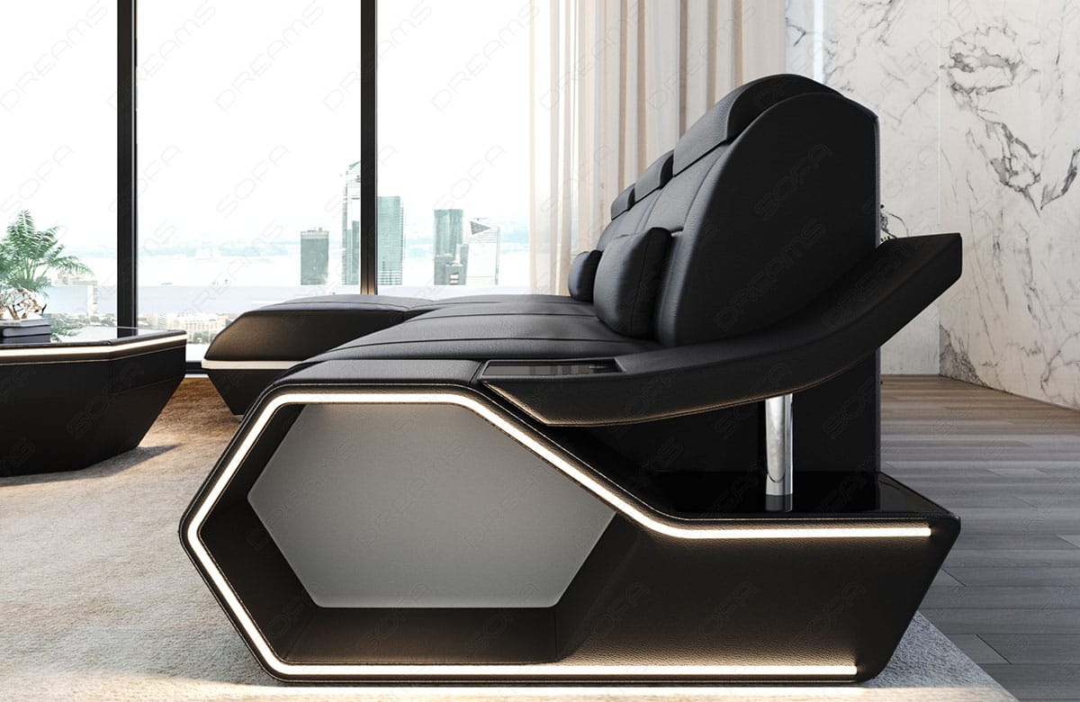 Ecksofa Toscano L-Form in Leder schwarz-weiß