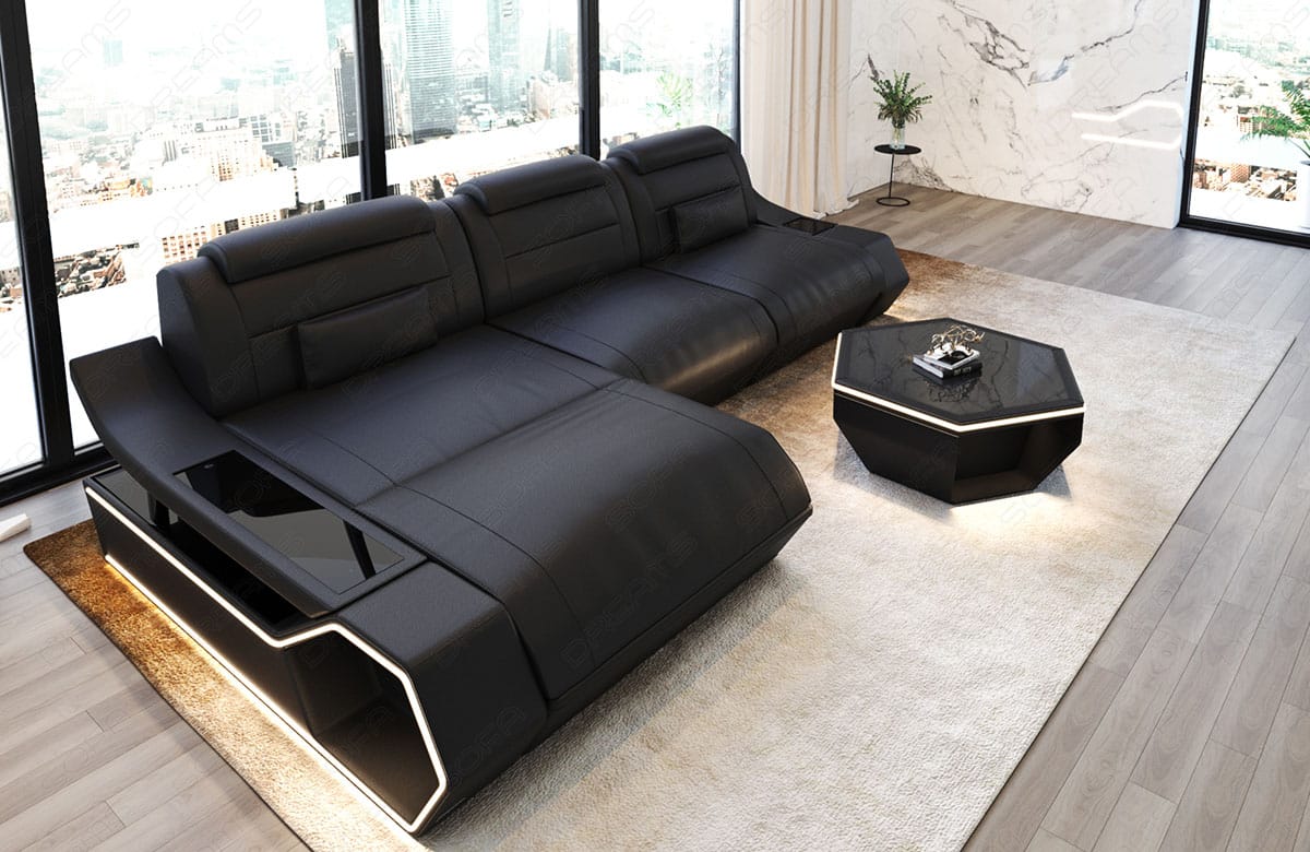 Leder Ecksofa Toscano L-Form – Modern & Komfortabel schwarz