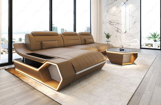 Ecksofa Toscano L-Form in Leder sandbeige-weiß