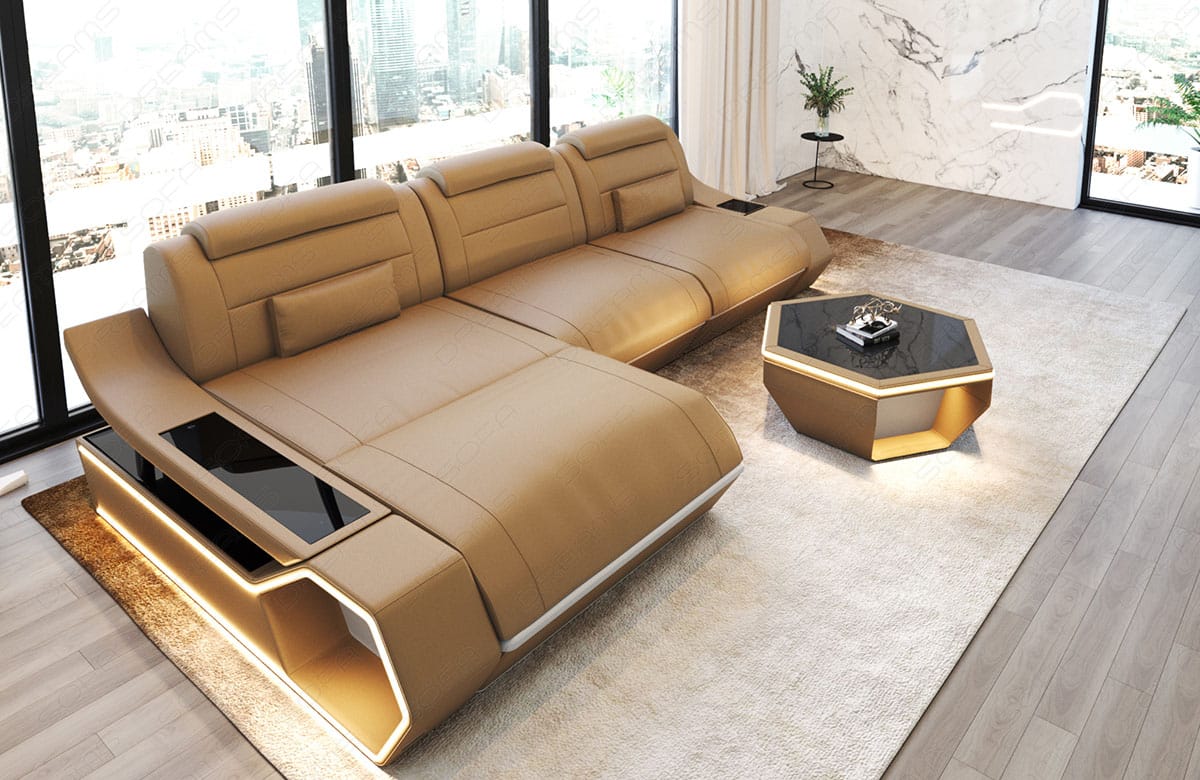 Leder Ecksofa Toscano L-Form – Modern & Komfortabel sandbeige-weiß
