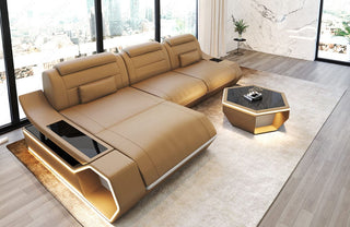 Ecksofa Toscano L-Form in Leder sandbeige-weiß