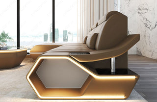 Ecksofa Toscano L-Form in Leder sandbeige-weiß