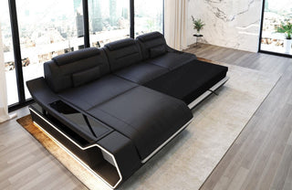 Ecksofa Toscano L-Form in Leder sandbeige-weiß