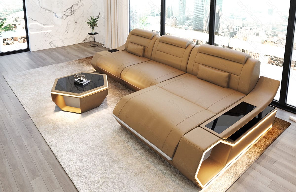 Leder Ecksofa Toscano L-Form – Modern & Komfortabel sandbeige-weiß