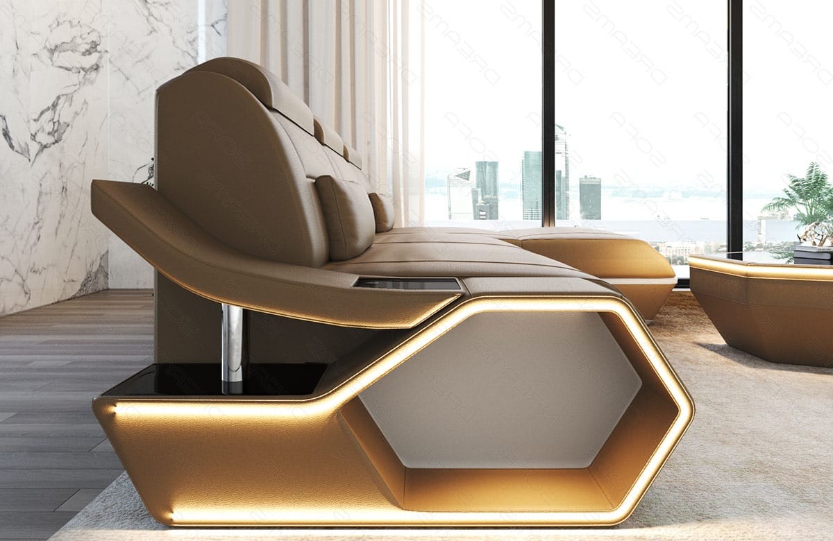 Leder Ecksofa Toscano L-Form – Modern & Komfortabel sandbeige-weiß