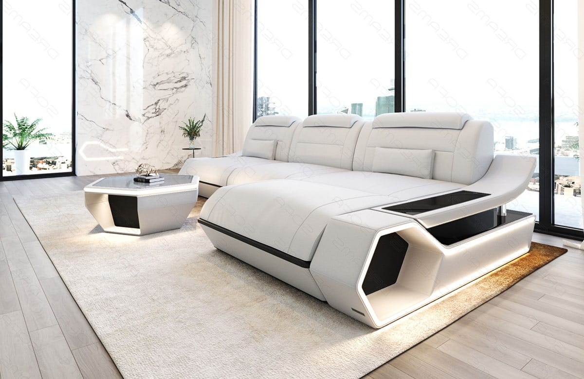 Leder Ecksofa Toscano L-Form – Modern & Komfortabel weiß-schwarz