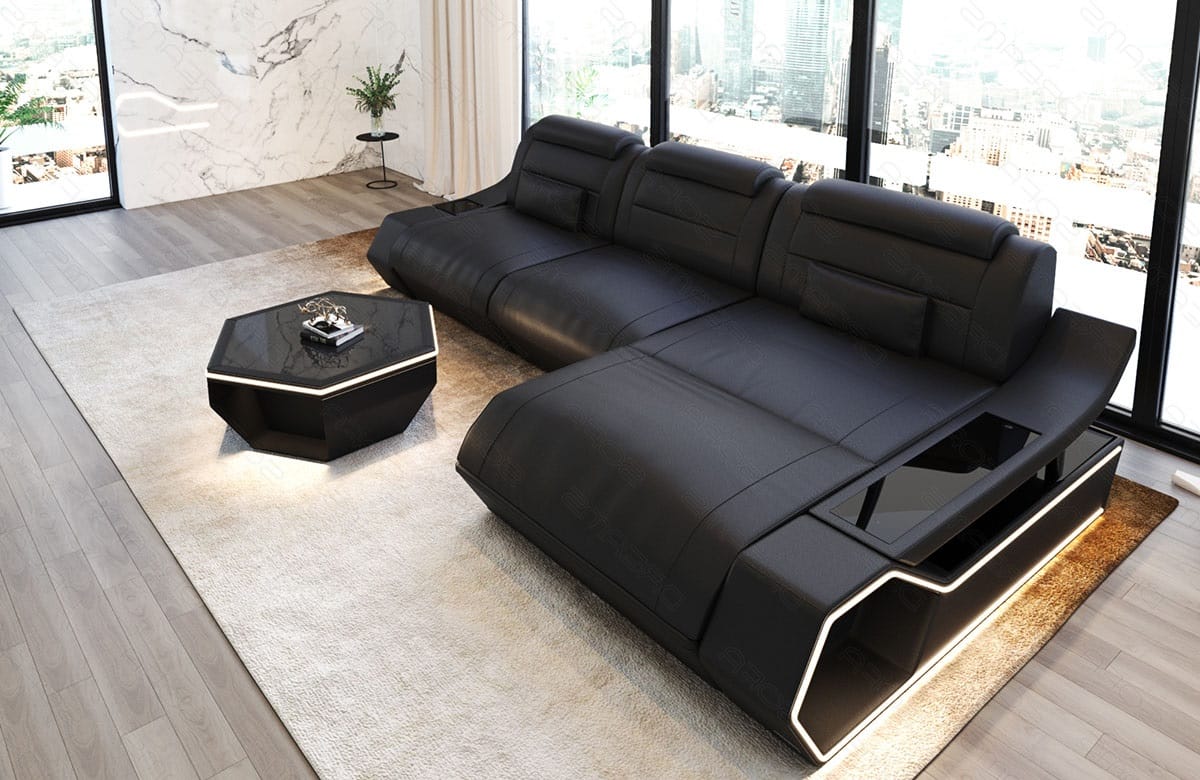 Leder Ecksofa Toscano L-Form – Modern & Komfortabel schwarz