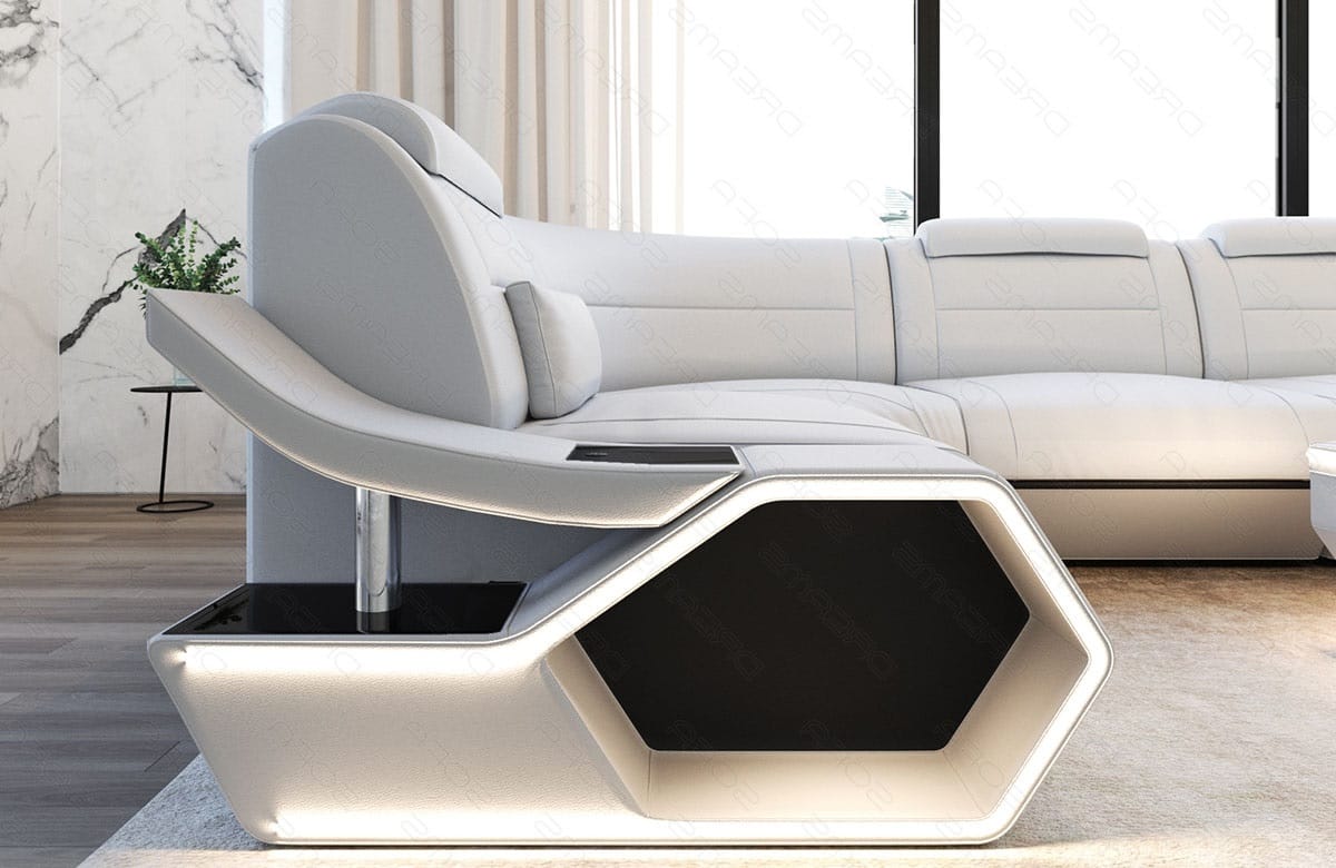 Leder Wohnlandschaft Toscano U Form – Luxus & Komfort weiß-schwarz