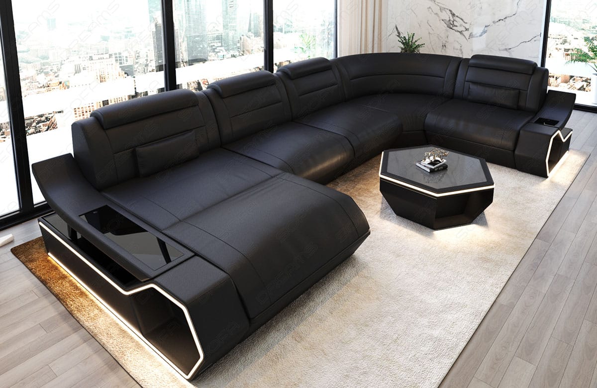 Leder Wohnlandschaft Toscano U Form – Luxus & Komfort schwarz
