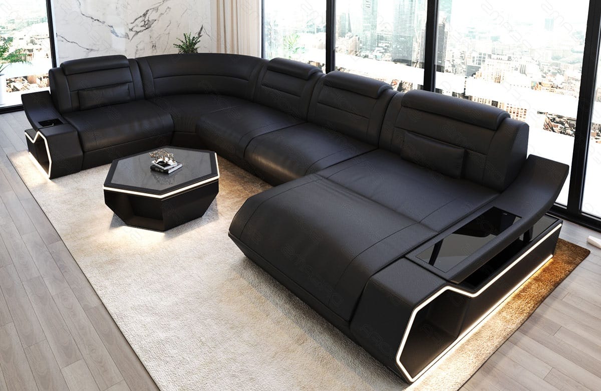 Leder Wohnlandschaft Toscano U Form – Luxus & Komfort schwarz