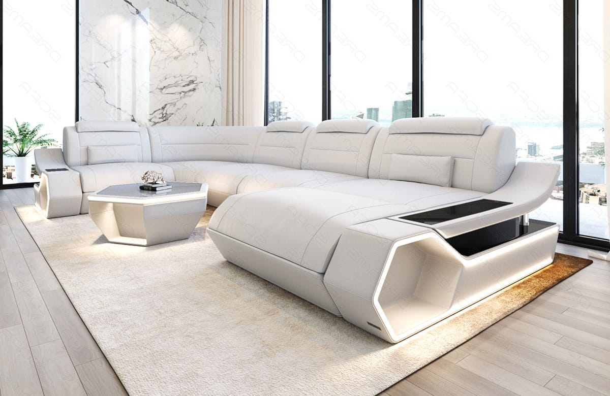 Leder Wohnlandschaft Toscano U Form – Luxus & Komfort weiß