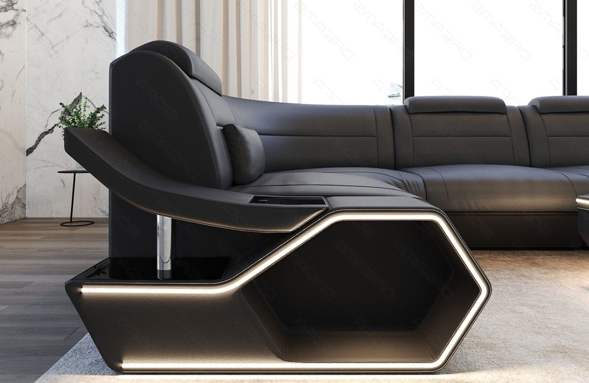 Leder Wohnlandschaft Toscano U Form – Luxus & Komfort grau-schwarz
