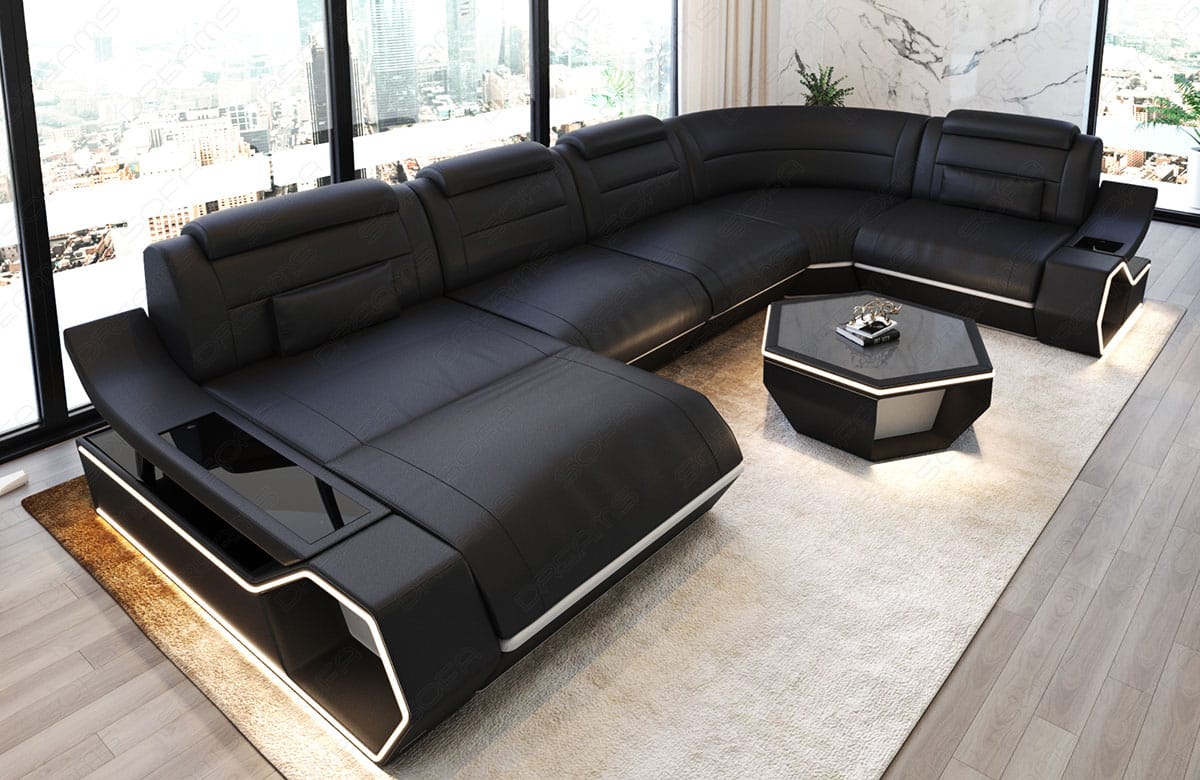 Leder Wohnlandschaft Toscano U Form – Luxus & Komfort schwarz-weiß