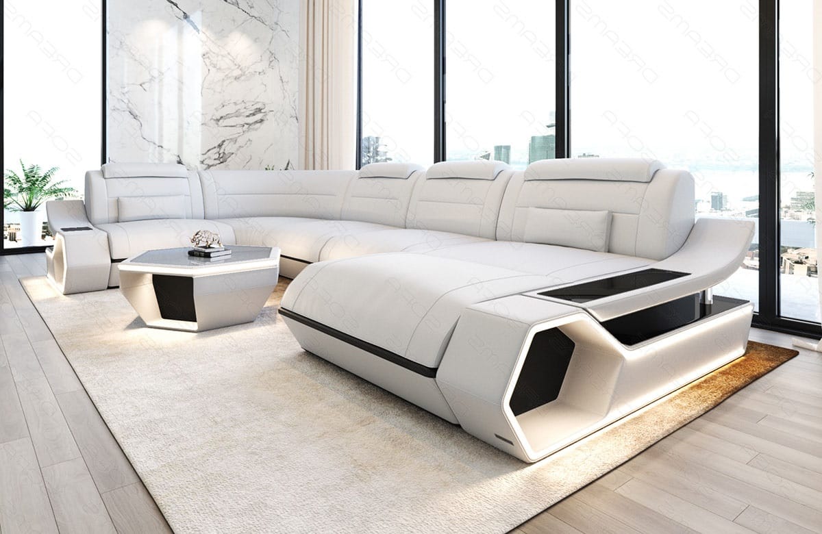 Leder Wohnlandschaft Toscano U Form – Luxus & Komfort weiß-schwarz