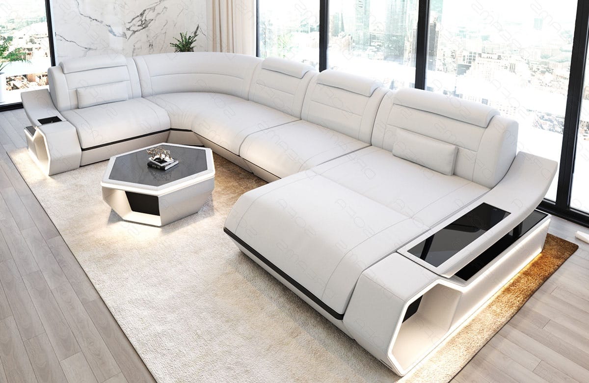 Leder Wohnlandschaft Toscano U Form – Luxus & Komfort weiß-schwarz