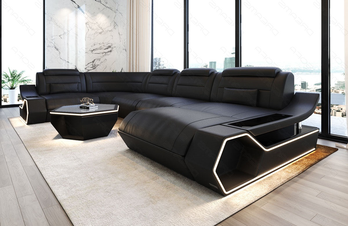 Leder Wohnlandschaft Toscano U Form – Luxus & Komfort schwarz