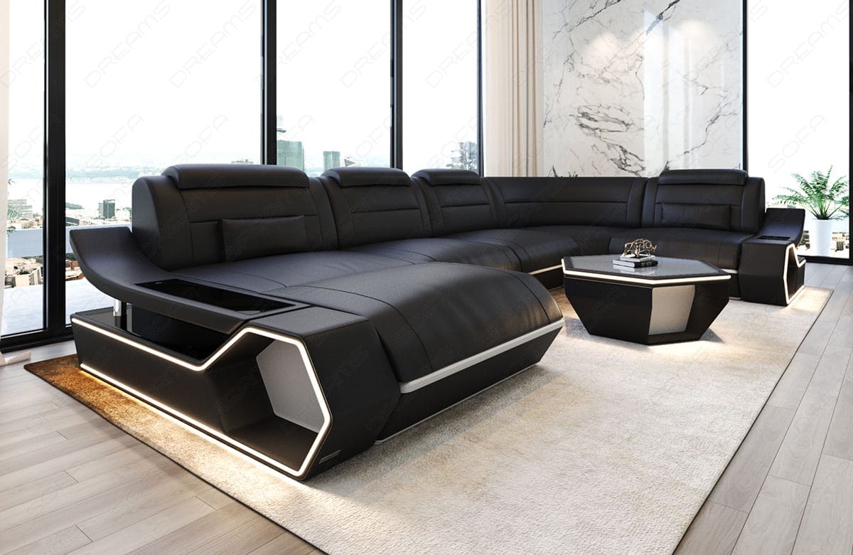 Leder Wohnlandschaft Toscano U Form – Luxus & Komfort schwarz-weiß