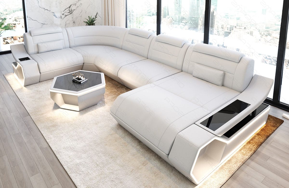 Leder Wohnlandschaft Toscano U Form – Luxus & Komfort weiß