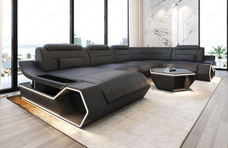 Wohnlandschaft Toscano U-Form in Leder grau-schwarz