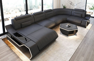 Wohnlandschaft Toscano U-Form in Leder grau-schwarz