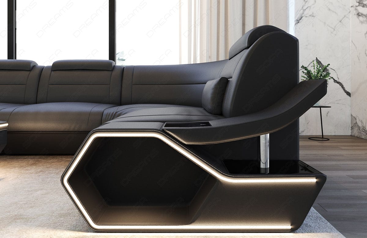 Leder Wohnlandschaft Toscano U Form – Luxus & Komfort grau-schwarz
