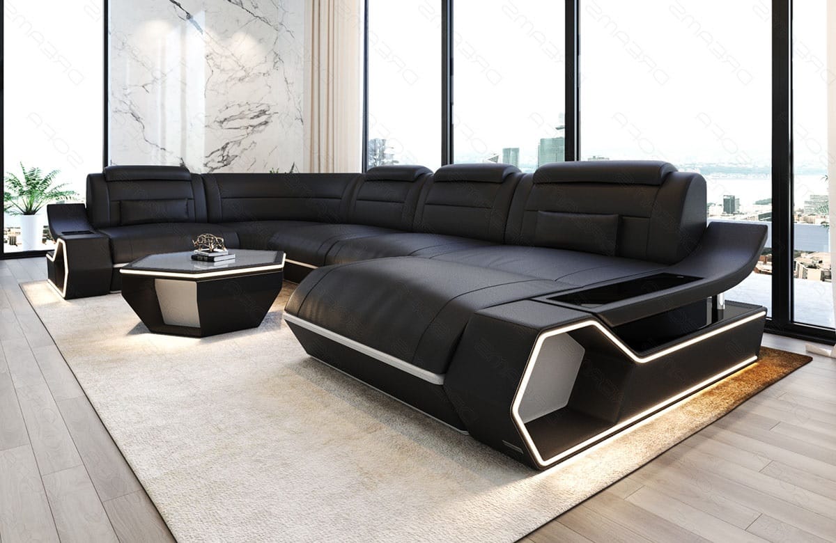 Leder Wohnlandschaft Toscano U Form – Luxus & Komfort schwarz-weiß