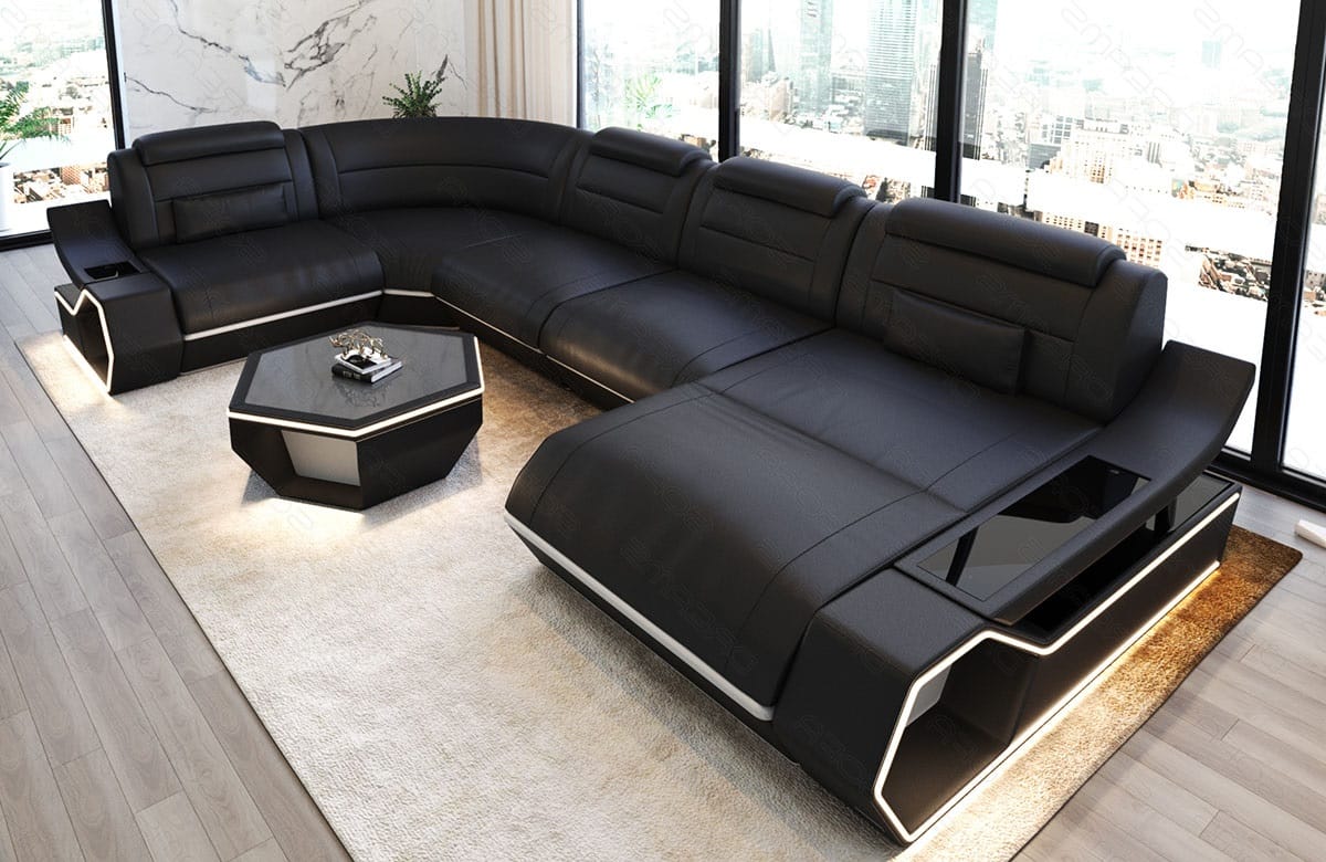 Leder Wohnlandschaft Toscano U Form – Luxus & Komfort schwarz-weiß