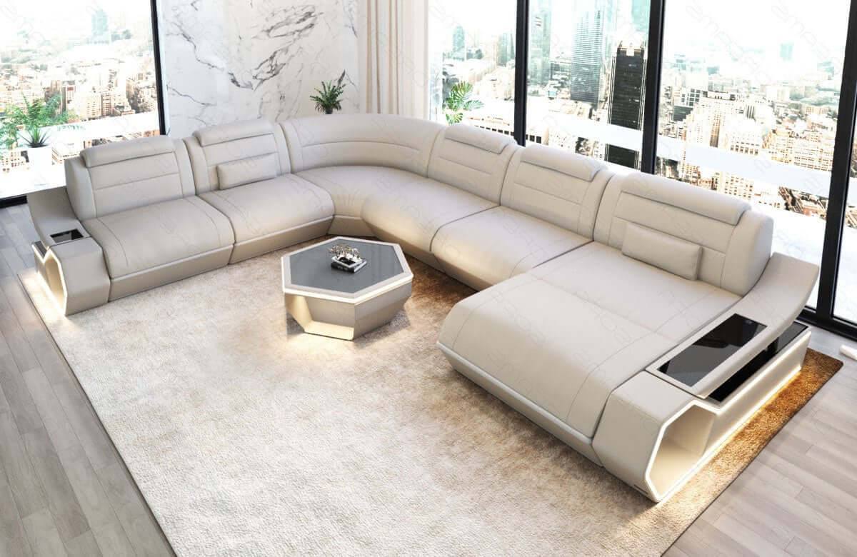 Leder Wohnlandschaft Toscano XXL beige-weiß