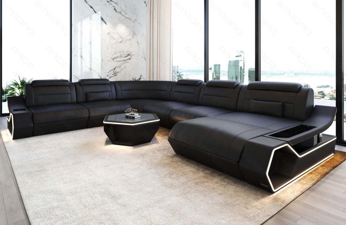 Wohnlandschaft Toscano XXL in Leder schwarz