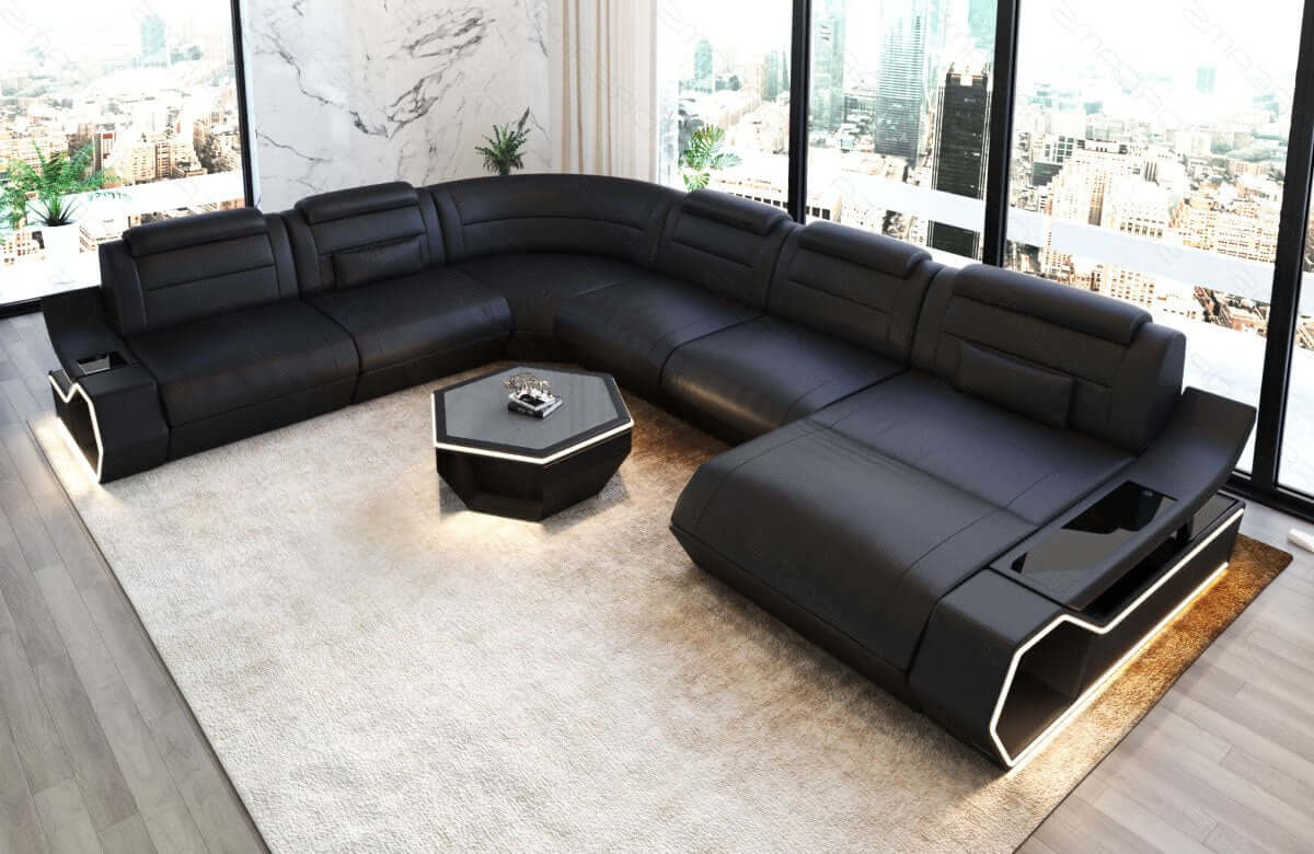 Wohnlandschaft Toscano XXL in Leder schwarz