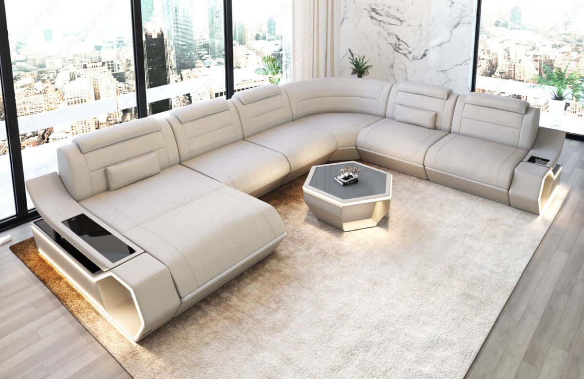 Wohnlandschaft Toscano XXL in Leder beige-weiß
