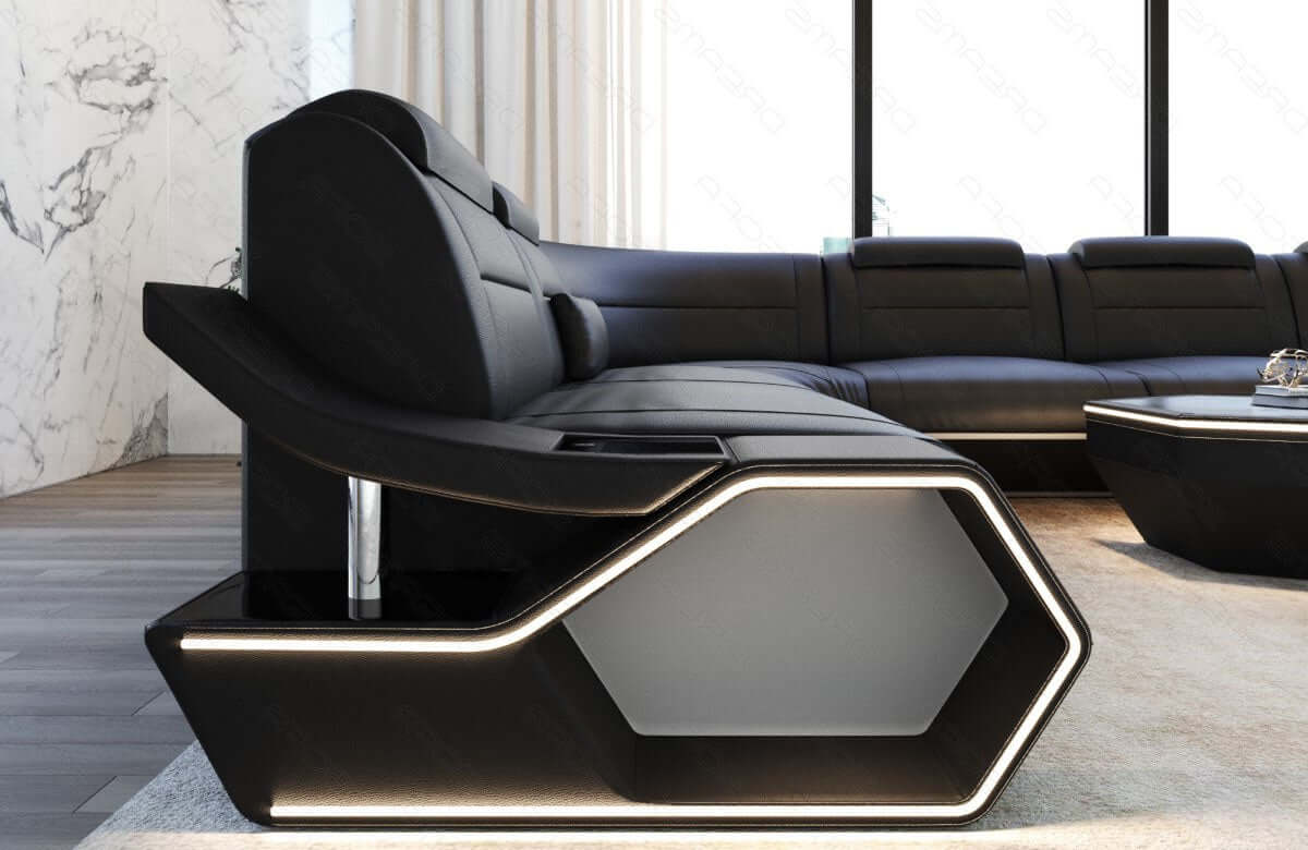 Wohnlandschaft Toscano XXL U-Form in Leder schwarz-weiß