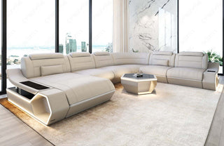 Wohnlandschaft Toscano XXL U-Form in Leder beige-weiß