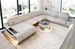 Wohnlandschaft Toscano XXL U-Form in Leder beige-weiß