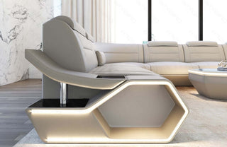 Wohnlandschaft Toscano XXL U-Form in Leder beige-weiß