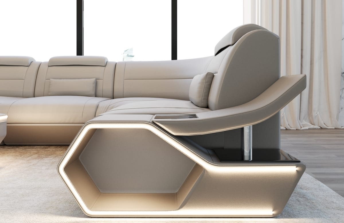 Couch Pescara L Form in Leder beige-weiß