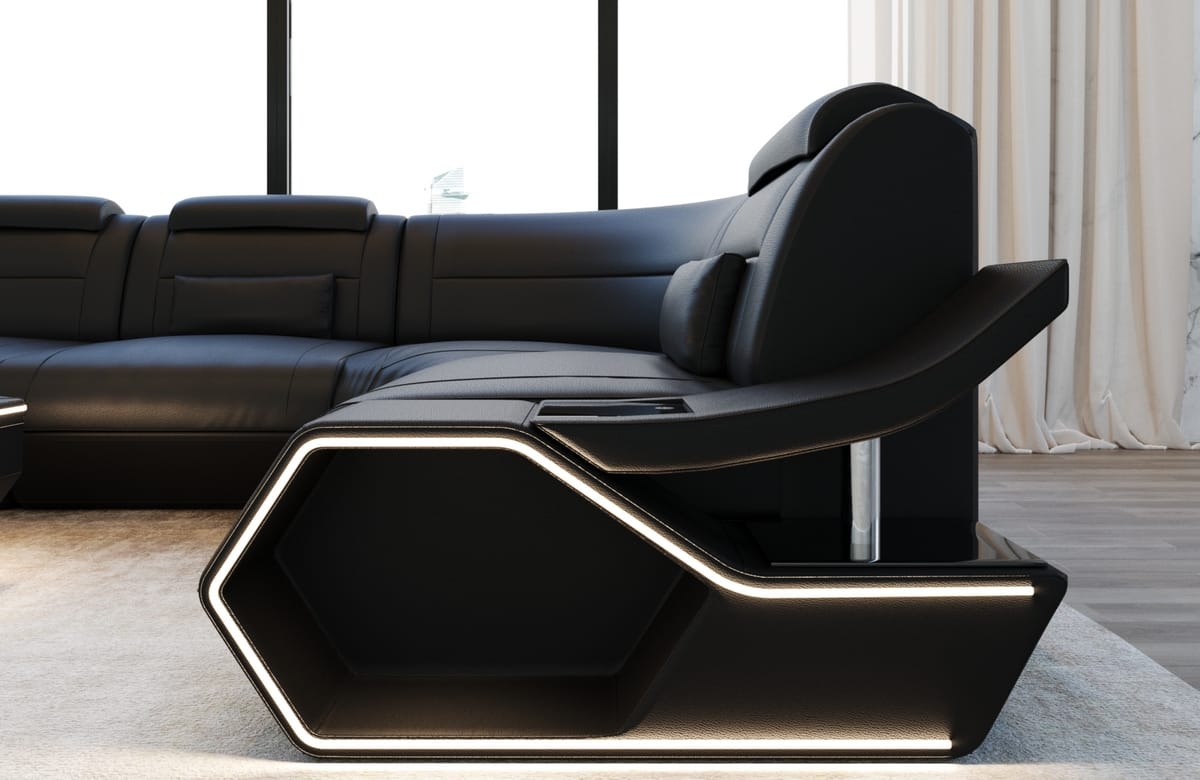 Couch Pescara L Form in Leder schwarz