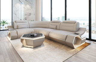 Couch Pescara L-Form in Leder beige-weiß
