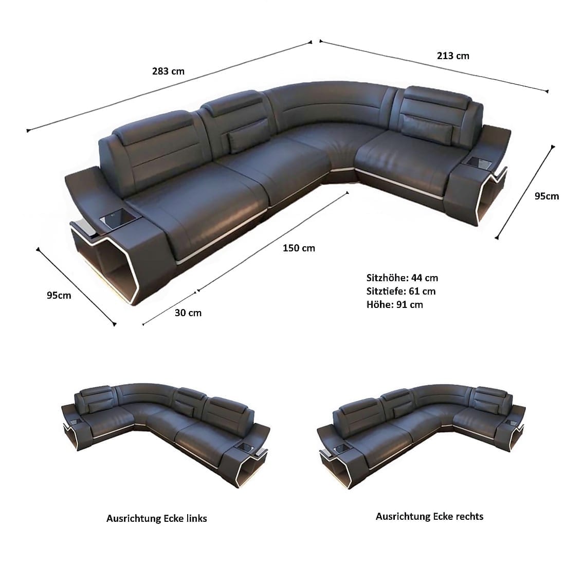 Couch Pescara L-Form in Leder beige-weiß