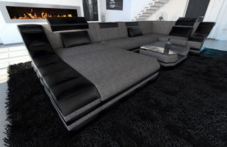 Wohnlandschaft Turino U-Form aus Stoff Grau-Schwarz