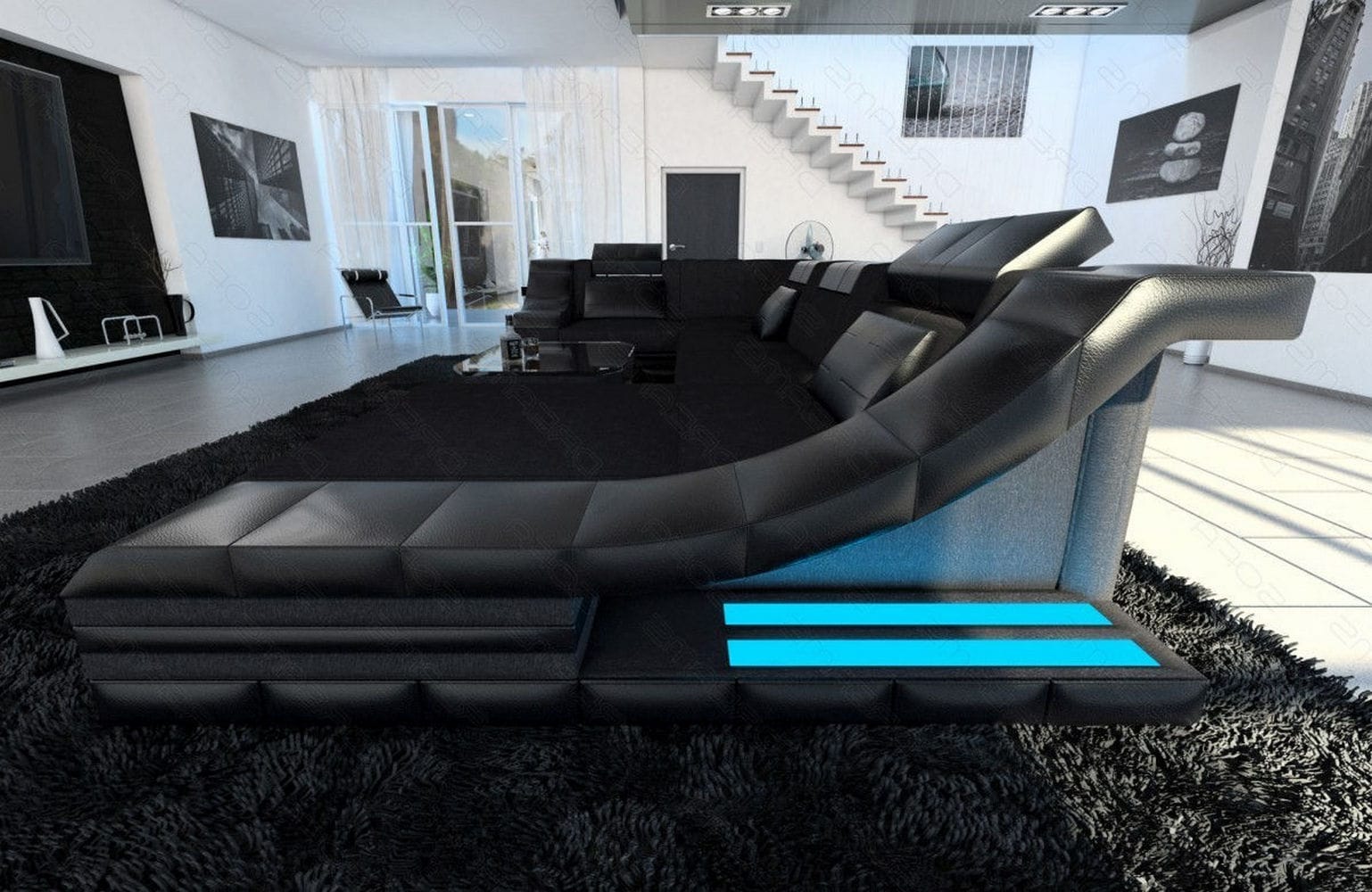 Wohnlandschaft Turino U Form aus Stoff schwarz-schwarz