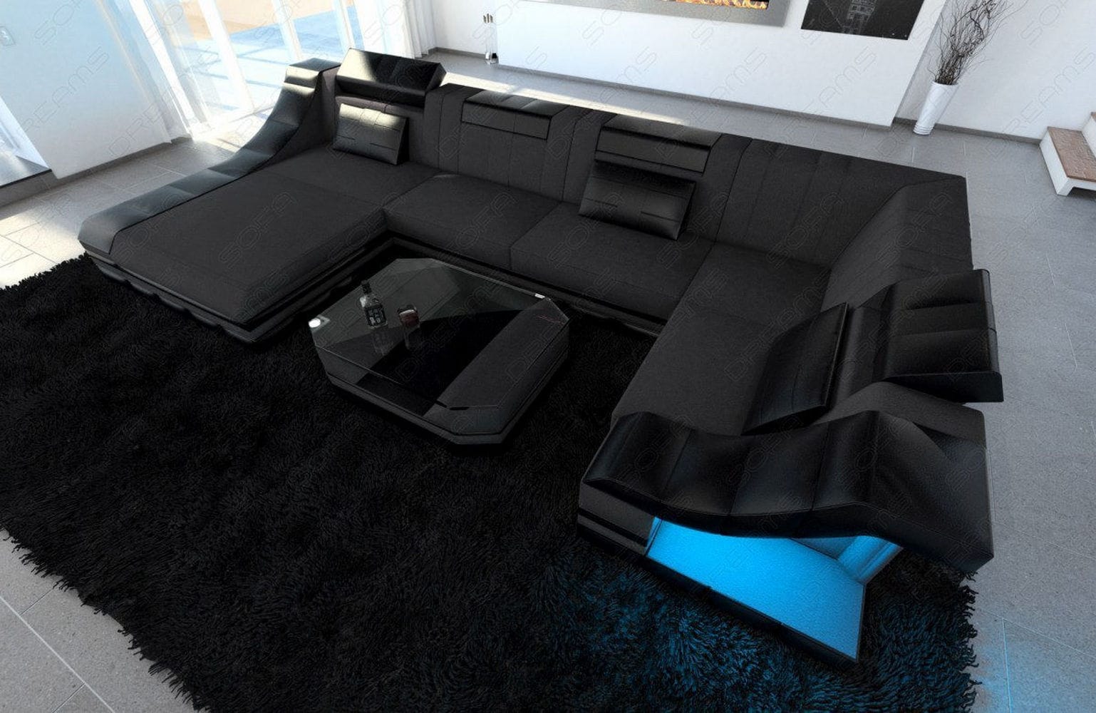 Wohnlandschaft Turino U-Form aus Stoff Dunkelgrau-Schwarz