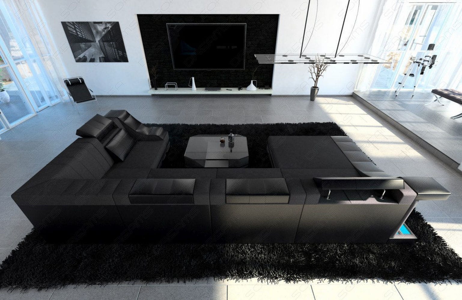 Wohnlandschaft Turino U-Form aus Stoff Dunkelgrau-Schwarz